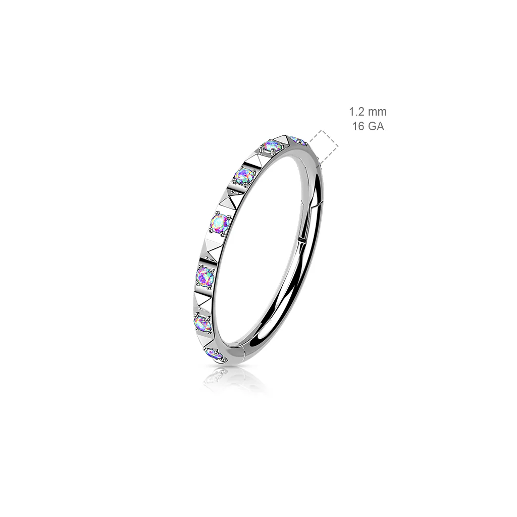 Titanium Hinged Segment Hoop Ring CZ Pyramid For Nose Septum Cartilage - Image 2