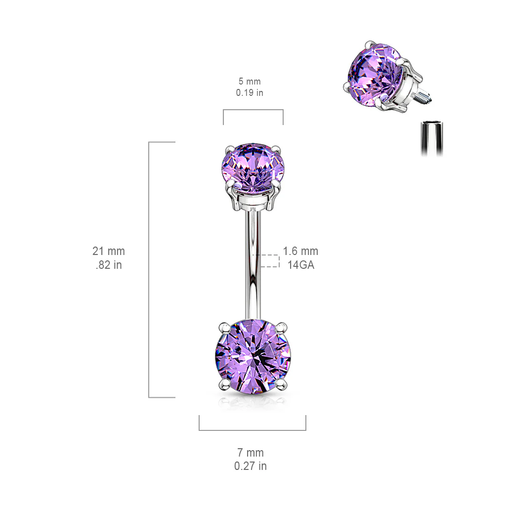 Internally Threaded Top CZ Surgical Steel Belly Button Navel Rings - Image 5