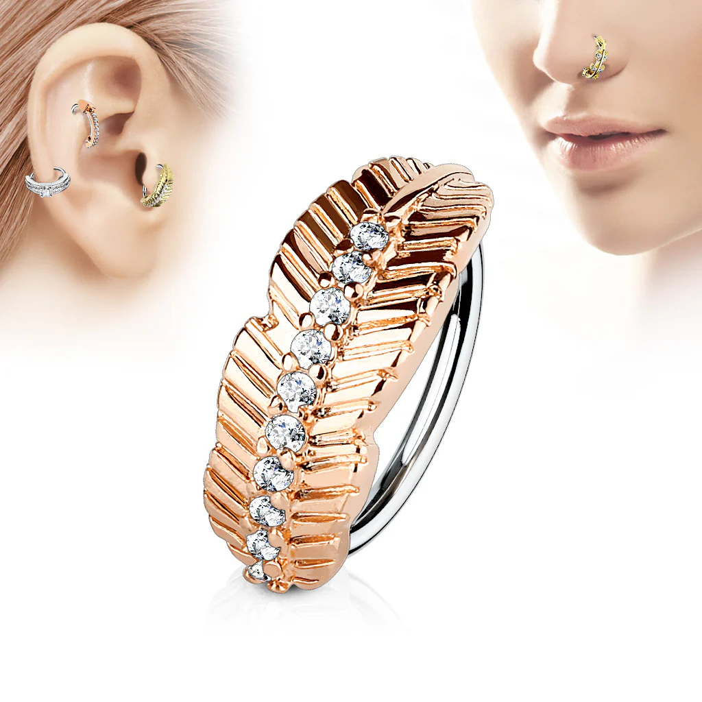 Leaf CZ Ear Cartilage Daith Tragus Helix Earrings Hoop Nose Rings - Image 4