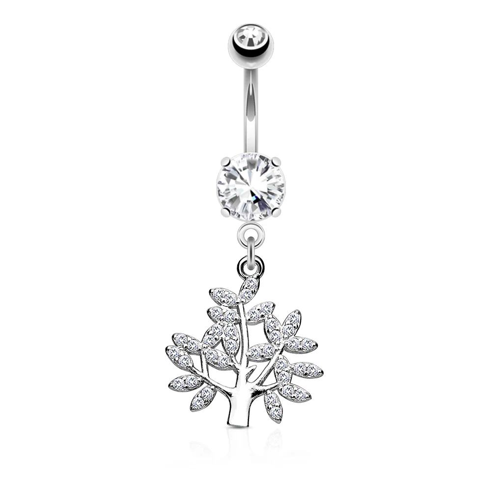 Life Tree CZ Dangle Belly Button Navel Rings - Image 2