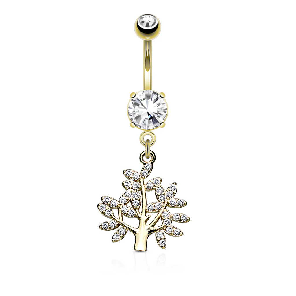 Life Tree CZ Dangle Belly Button Navel Rings - Image 3