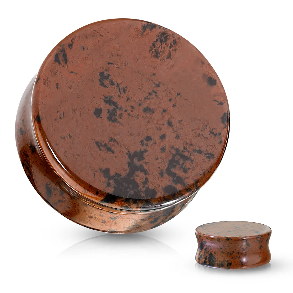 Pair Of Mahogany Obsidian Natural Stone Double Flared Plugs - Image 4