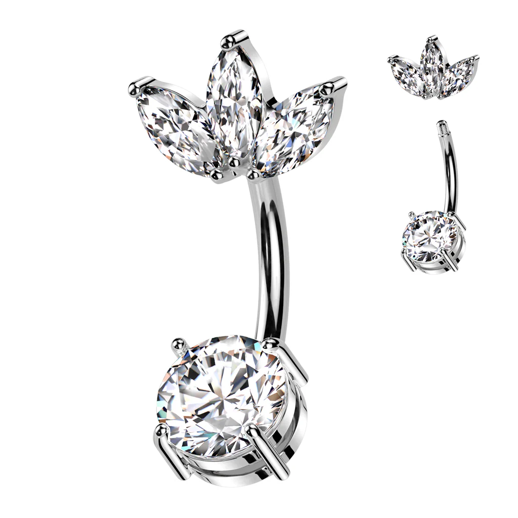 Marquise CZ Fan & Prong Set CZ Navel Belly Button Ring - Image 9