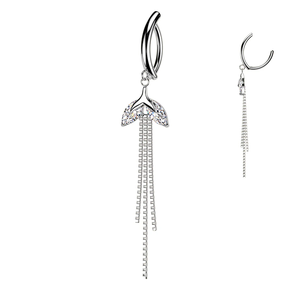 Marquise CZ & Triple Chain Dangle Hinged Clicker Belly Button Ring - Image 2