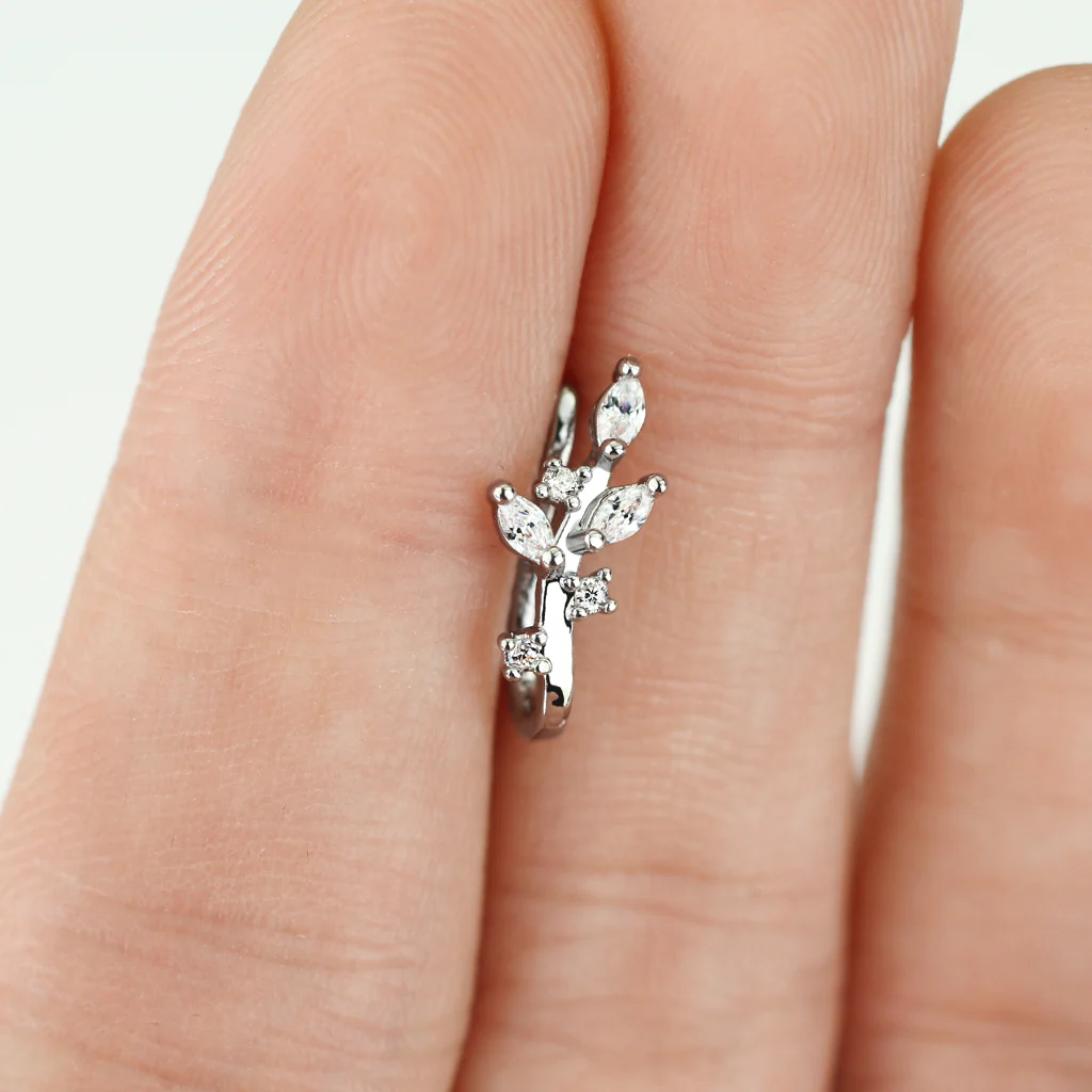 Marquise CZ Vine Non Piercing Nose Ring Ear Clips - Image 3