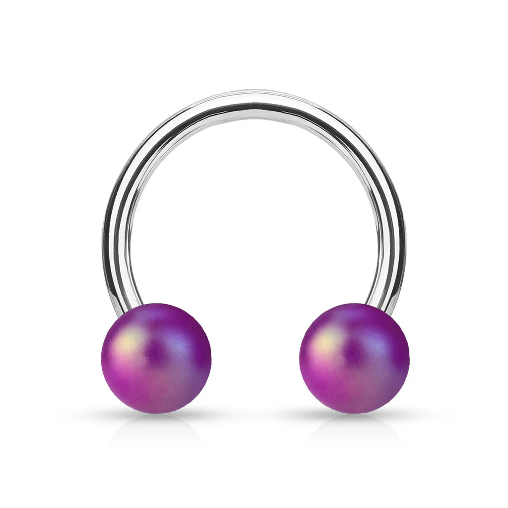 Matte Finish Pearlish Ball Surgical Steel Horseshoe Circular Barbell - Image 2