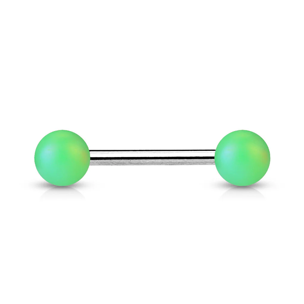 Matte Finish Pearlish Ball 316L Surgical Steel Tongue Ring - Image 6