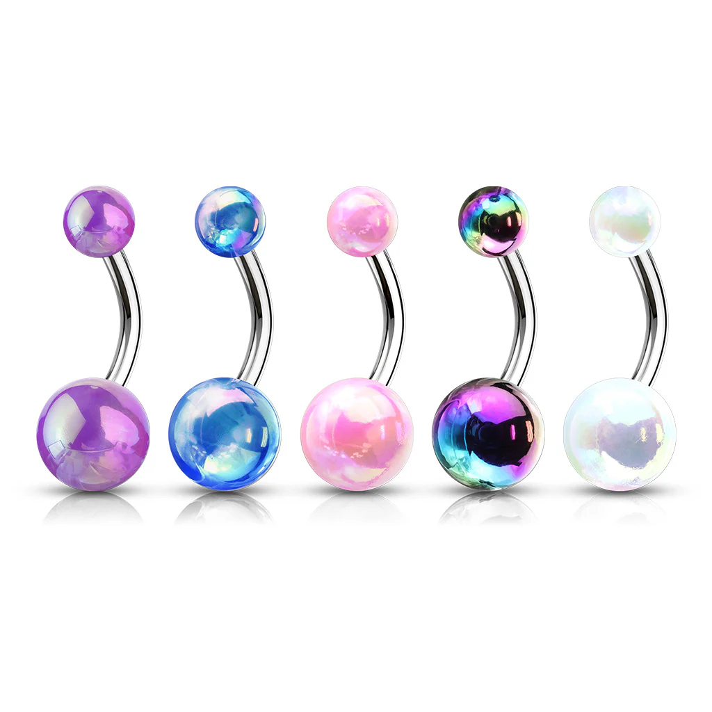 Metallic AB Coating Balls Over Surgical Steel Belly Button Navel Rings - Image 2