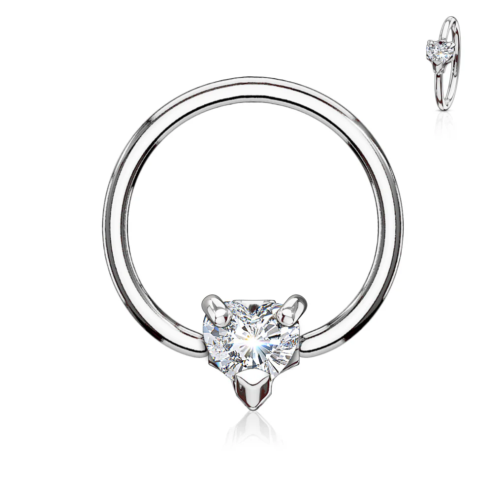 Pair CZ Heart 14GA Captive Bead Ring Hoop Septum Nipple - Image 4