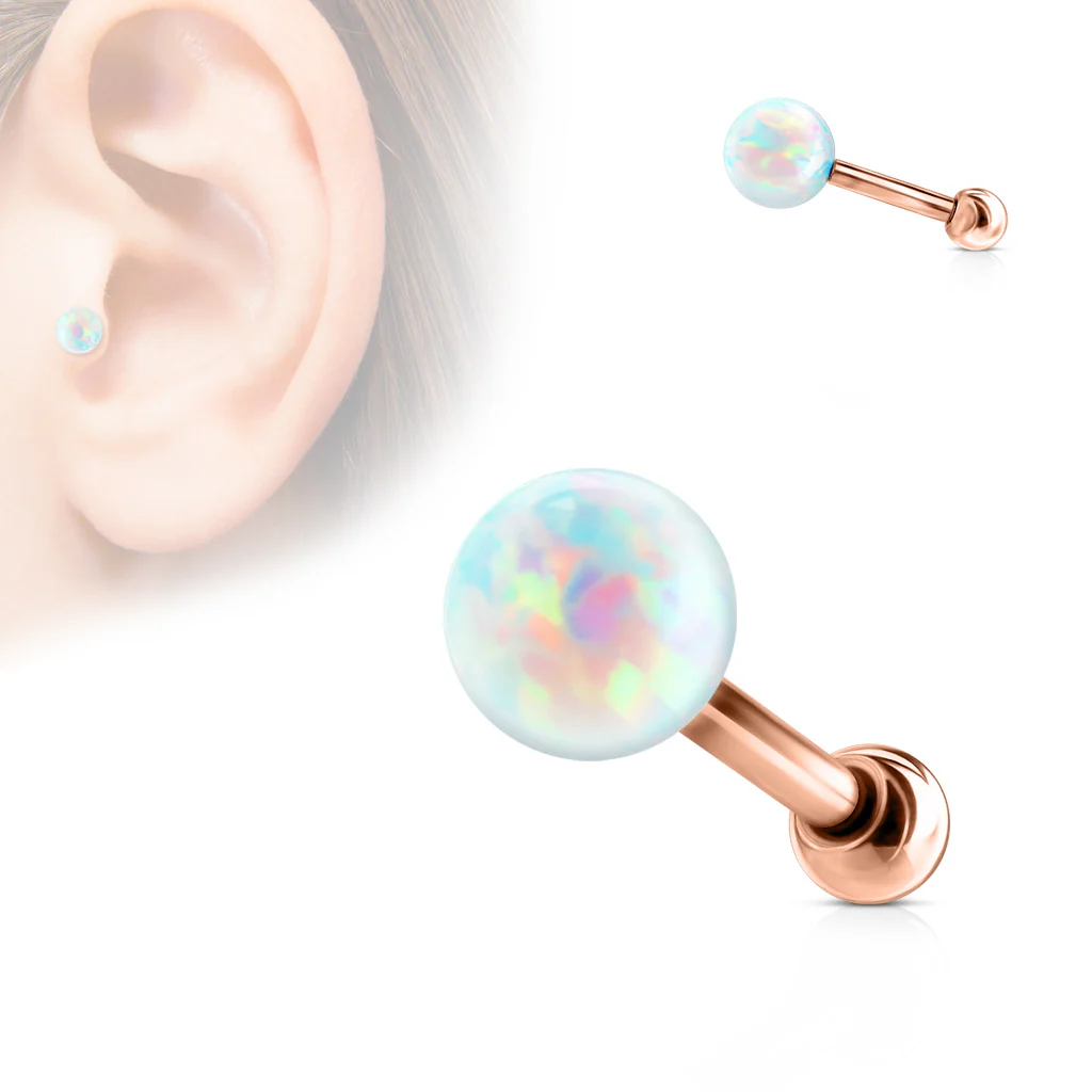 Opal Ball Internally Threaded Cartilage Tragus Helix Barbell Studs - Image 4