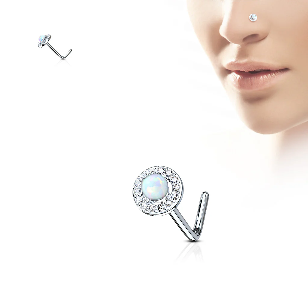 Opal Dome CZ Top Surgical Steel L Bend Nose Stud Rings - Image 3