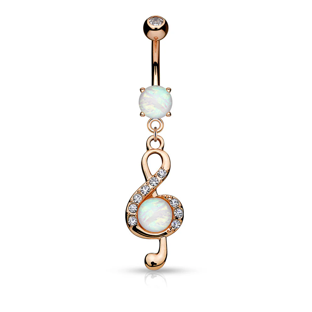 Opal CZ Clef Dangle Surgical Steel Belly Button Navel Rings - Image 3
