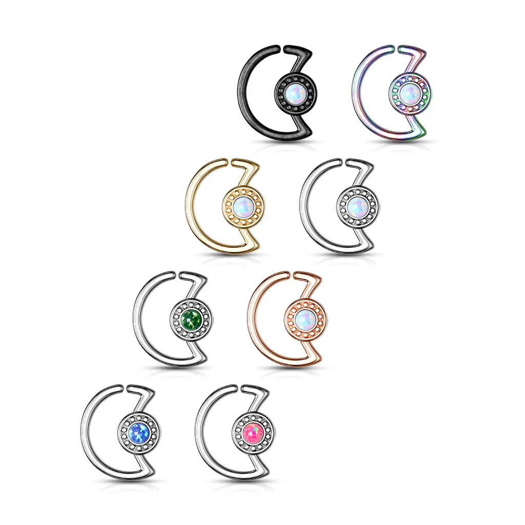 Opal Glitter Crescent Moon Shape Ear Cartilage Daith Helix Tragus Rings - Image 7