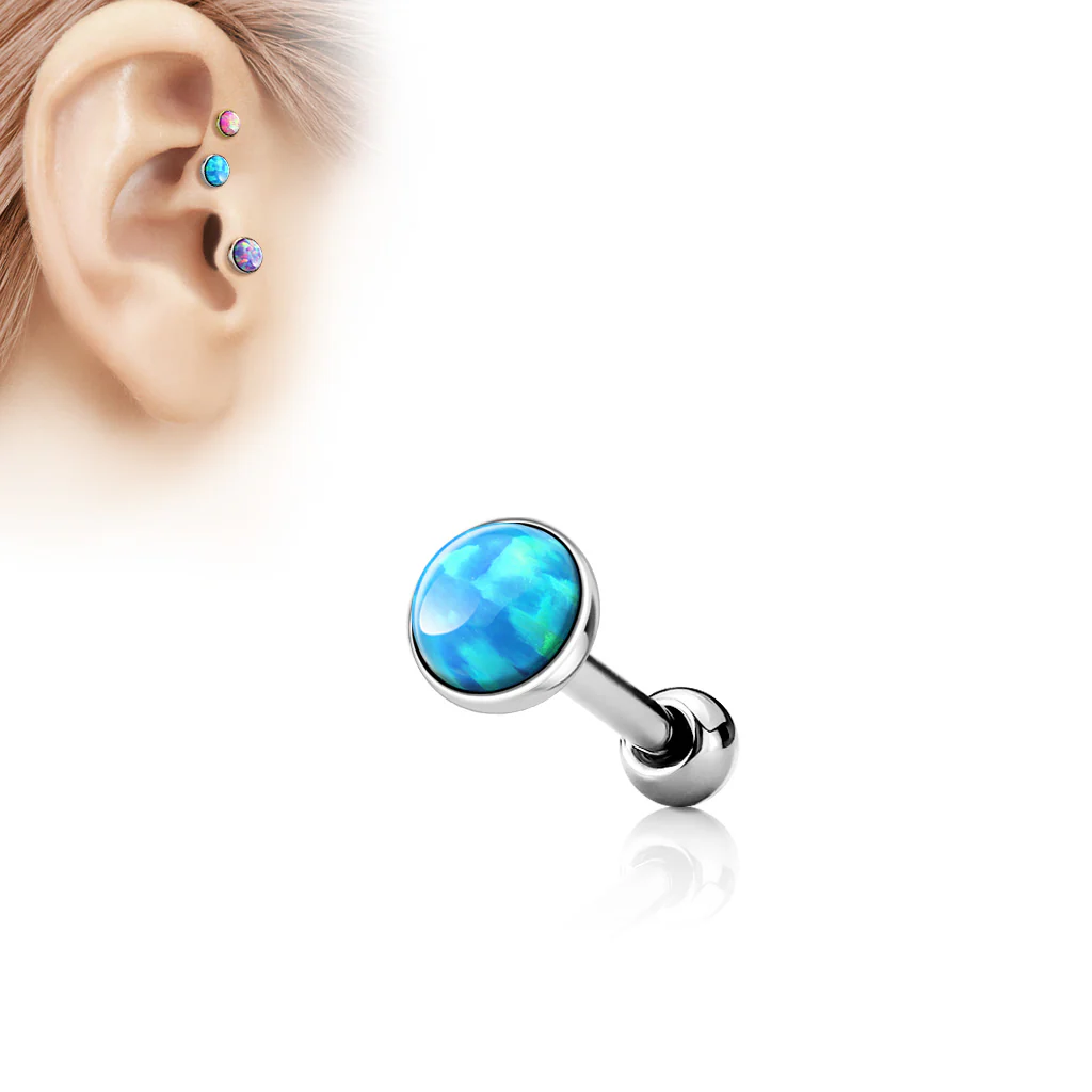 Opal Set Flat Top Cartilage Helix Tragus Barbell Stud - Image 4