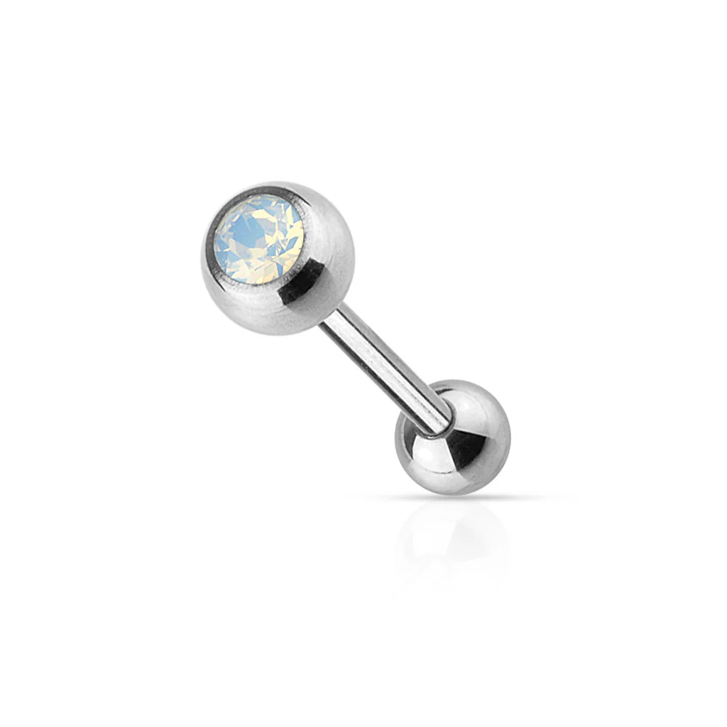 Opalite Gem Top 316L Surgical Steel Tongue Ring - Image 4