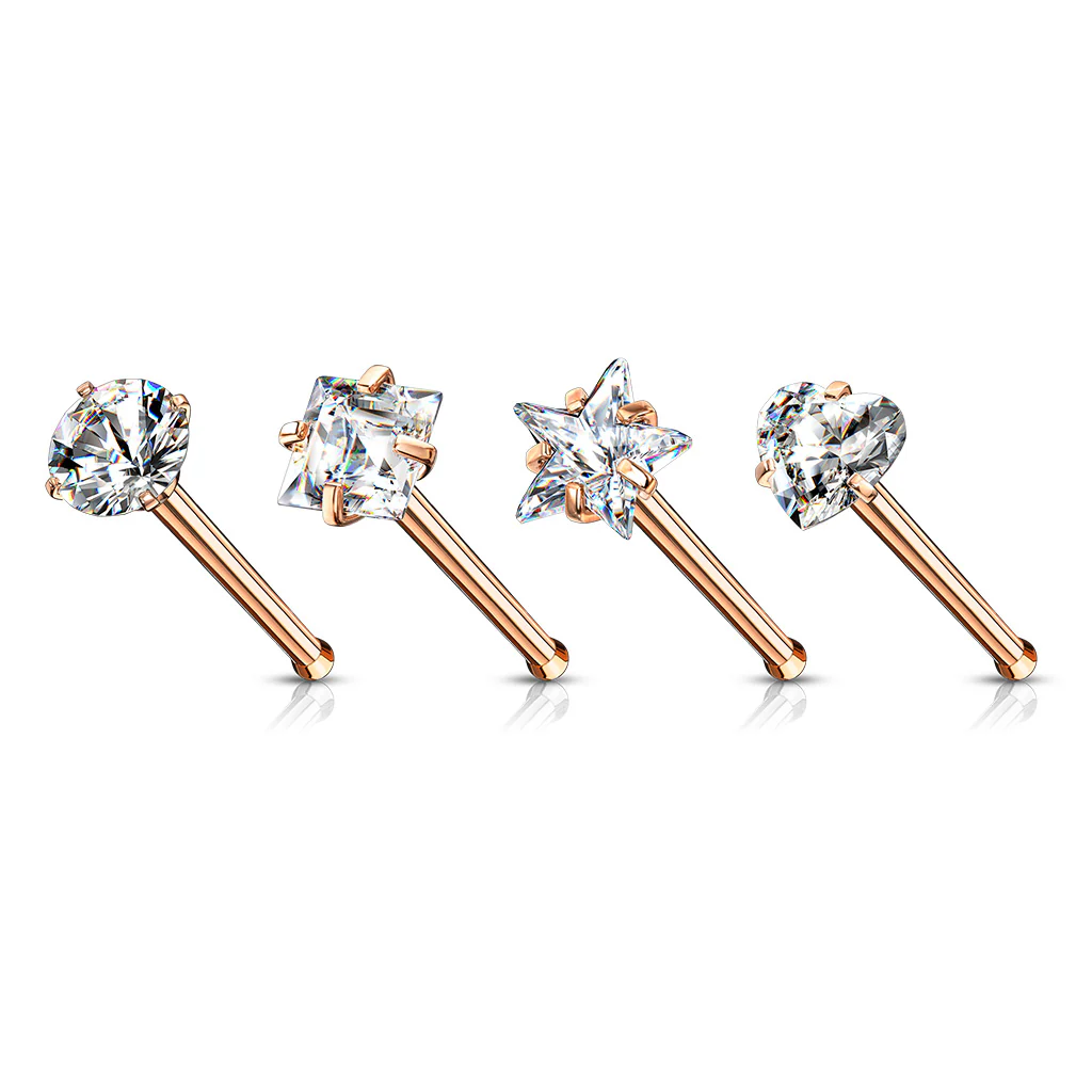 4 Pcs Assorted Prong Set CZ Mix Nose Stud Rings - Image 3