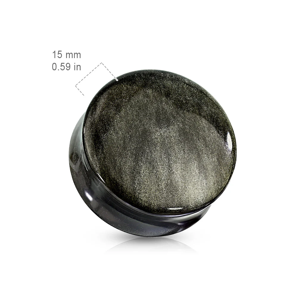 Pair Golden Obsidian Natural Stone Convex Double Flared Plugs - Image 3