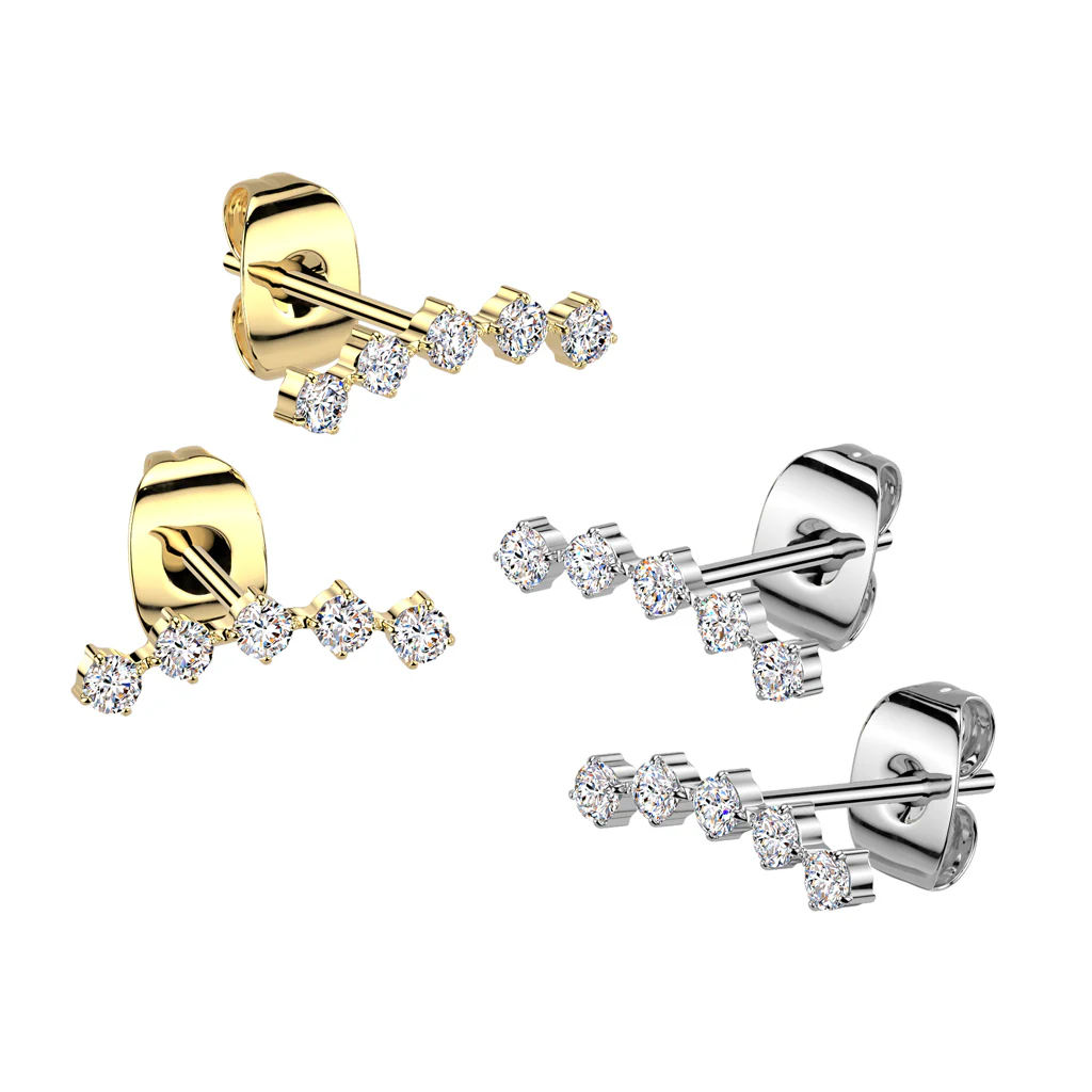 Pair of  5 Round CZ Curved Stainless Steel Earrings - Image 3