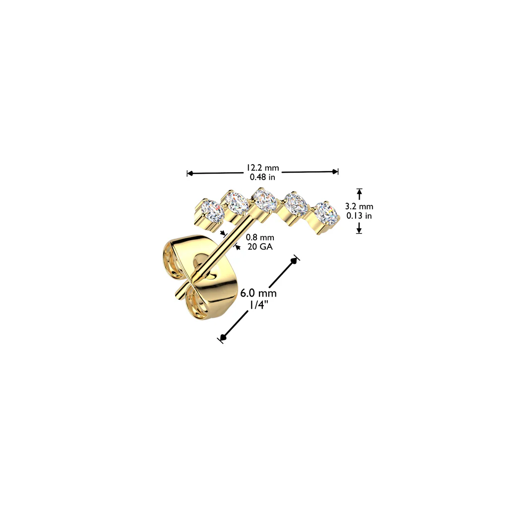 Pair of  5 Round CZ Curved Stainless Steel Earrings - Image 4