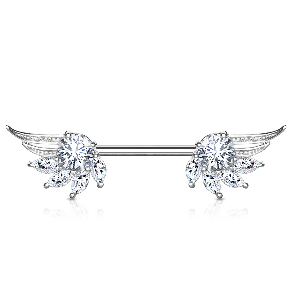 Pair of Angel Wings CZ Barbell Nipple Rings - Image 2