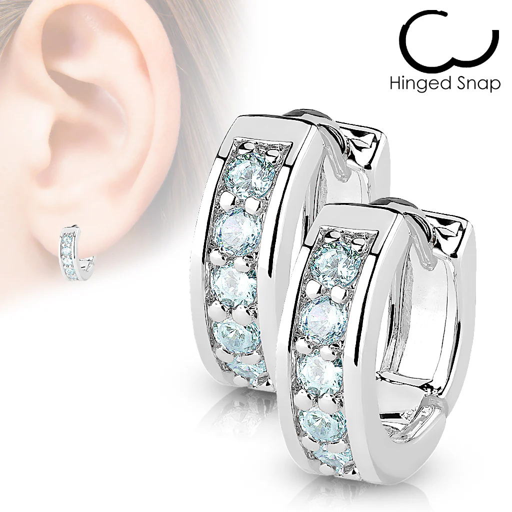 Pair of Channel Set CZ Half Circle Hoop Earring Studs - Image 4