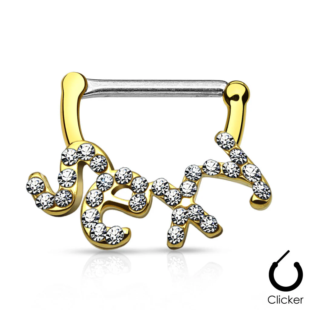 Pair of Crystal Paved "Sexy" 316L Surgical Steel Nipple Clicker - Image 2