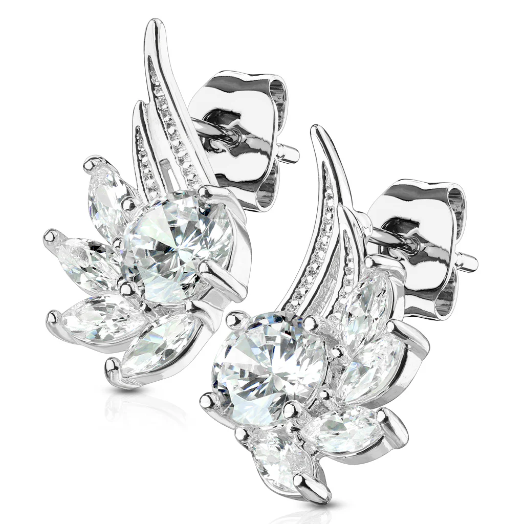 Pair of CZ Angel Wing Surgical Steel Post Earring Studs - Image 2