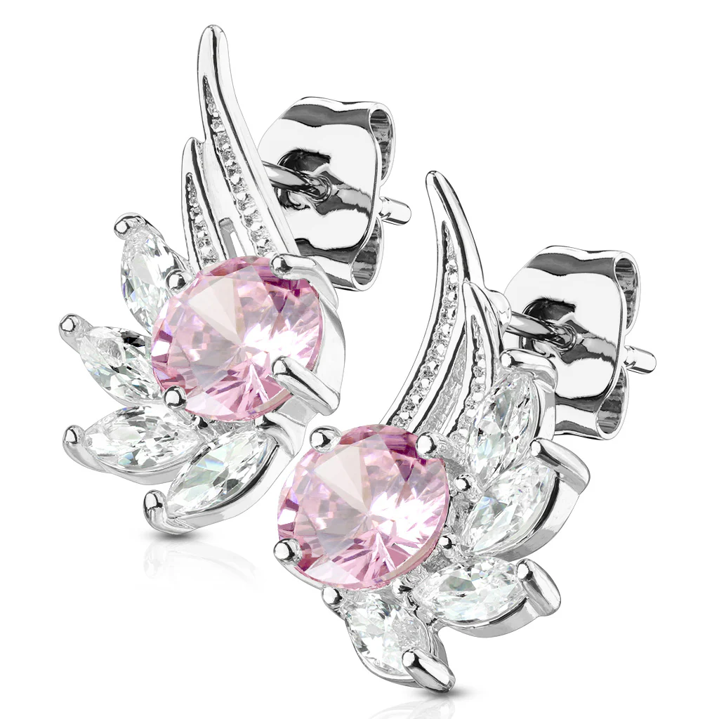 Pair of CZ Angel Wing Surgical Steel Post Earring Studs - Image 3