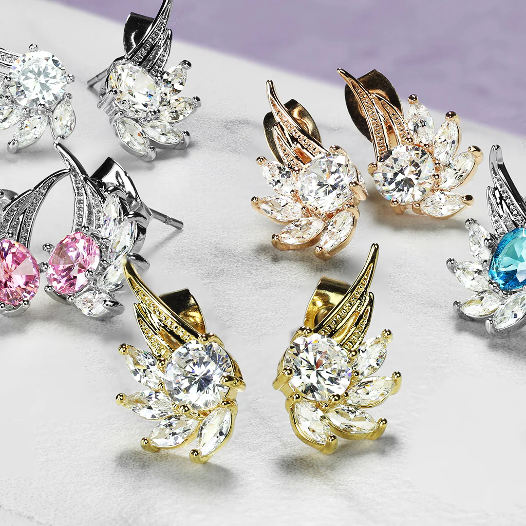 Pair of CZ Angel Wing Surgical Steel Post Earring Studs - Image 9