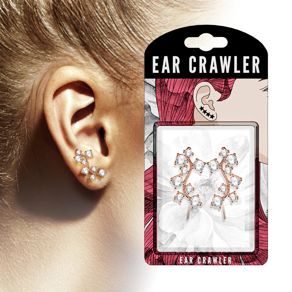Pair of CZ Cluster Vine Ear Crawler Ear Climber Earrings - Image 5