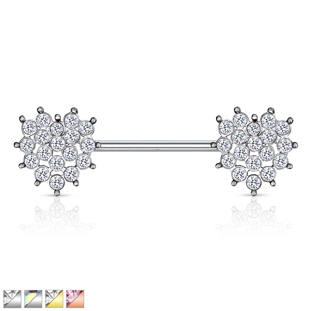 Pair of CZ Heart Surgical Steel Barbell Nipple Rings