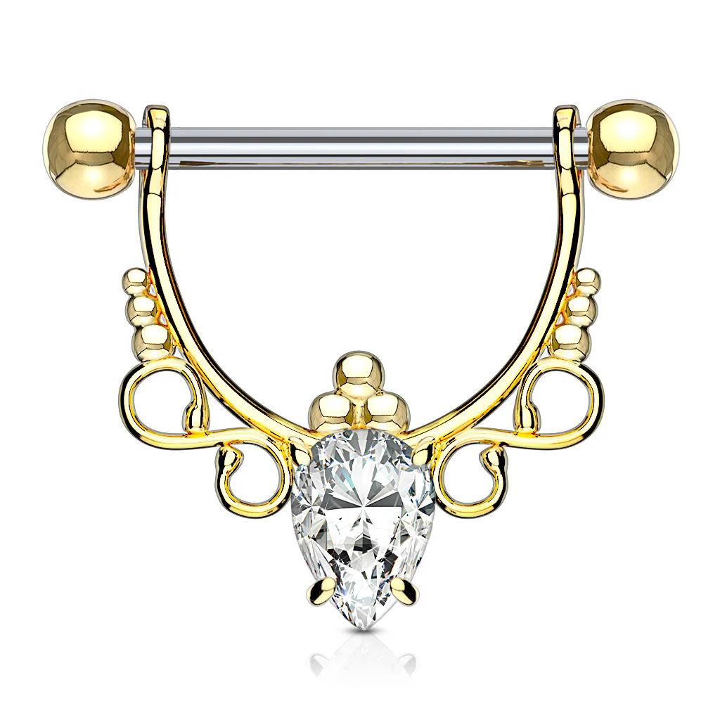 Pair of CZ Infinite Filigree Dangle Surgical Steel Barbell Nipple Ring - Image 3