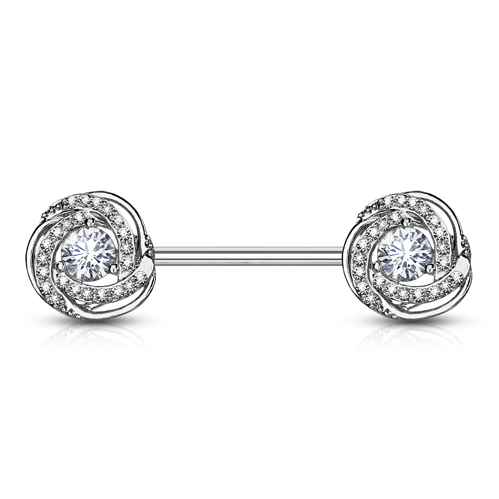 Pair of CZ Rose Surgical Steel Barbell Nipple Rings - Image 2