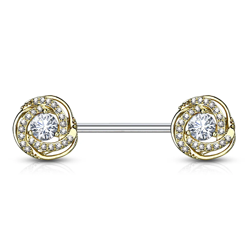 Pair of CZ Rose Surgical Steel Barbell Nipple Rings - Image 3