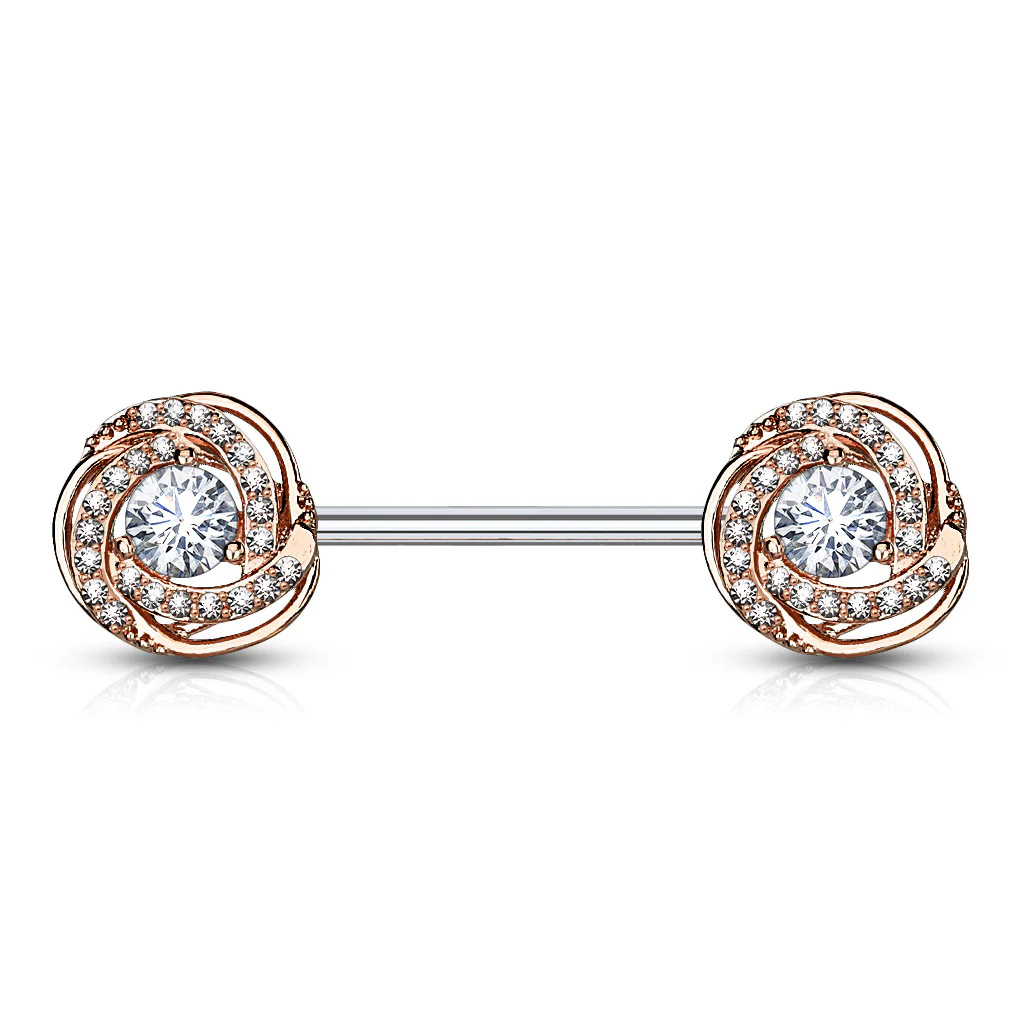 Pair of CZ Rose Surgical Steel Barbell Nipple Rings - Image 4