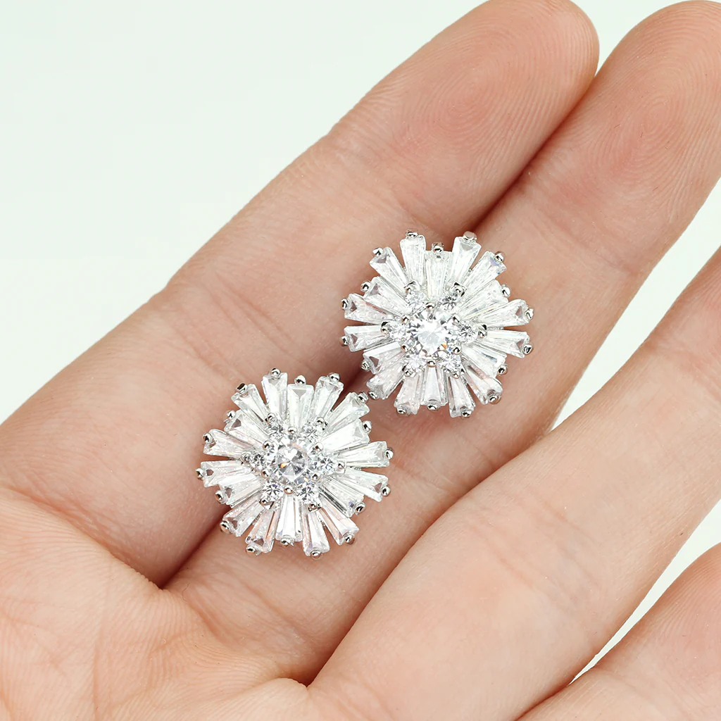 Pair of Double Tiered CZ Cluster Post Earring Studs - Image 3
