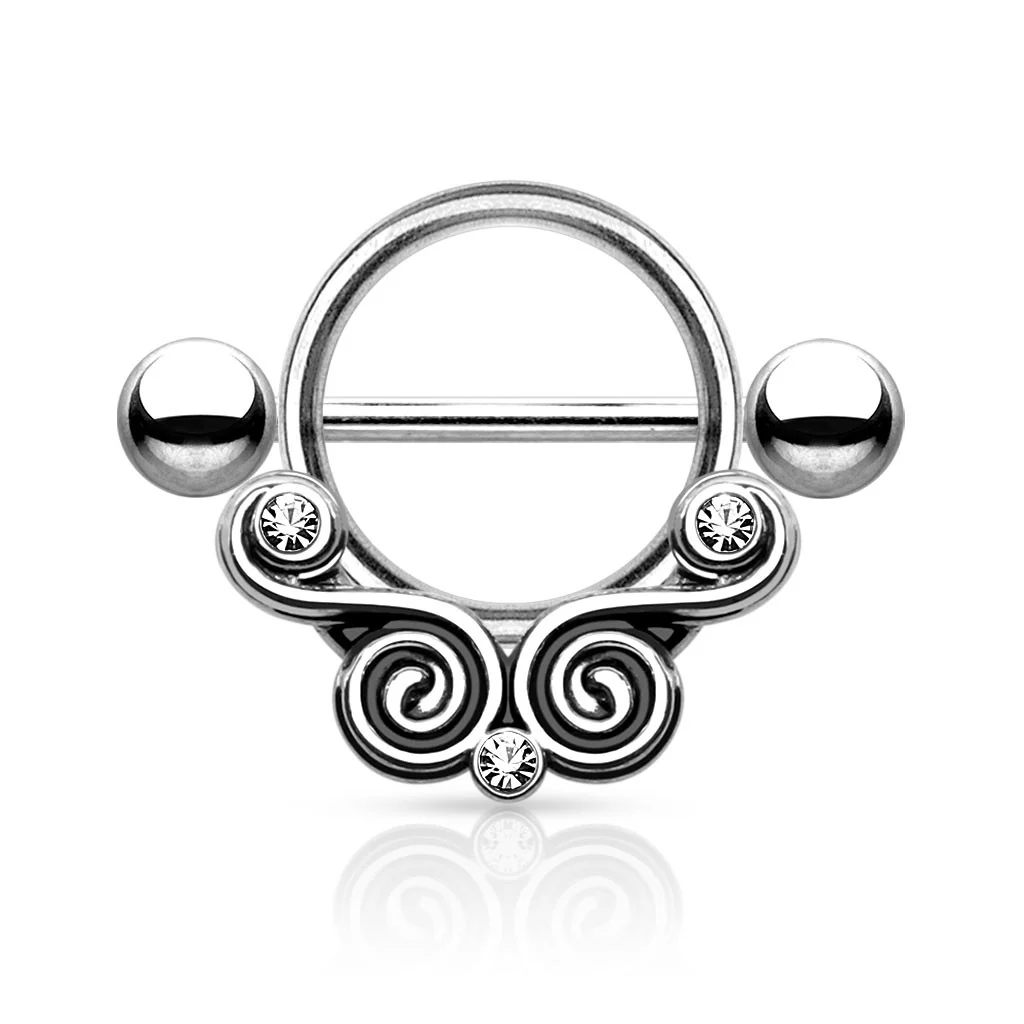 Pair of Lace Swirls CZ Surgical Steel Nipple Shield - Image 5