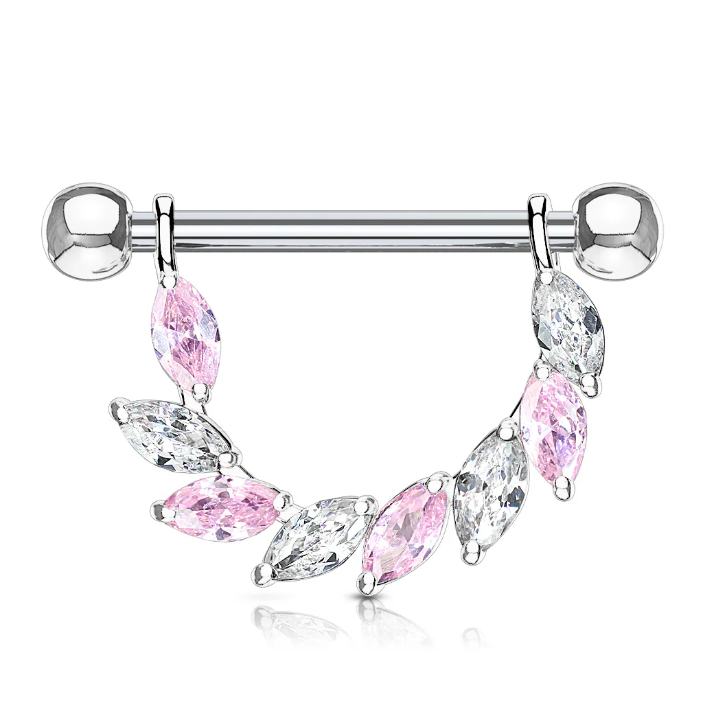 Pair of Marquise CZ Dangle Surgical Steel Barbell Nipple Rings - Image 3