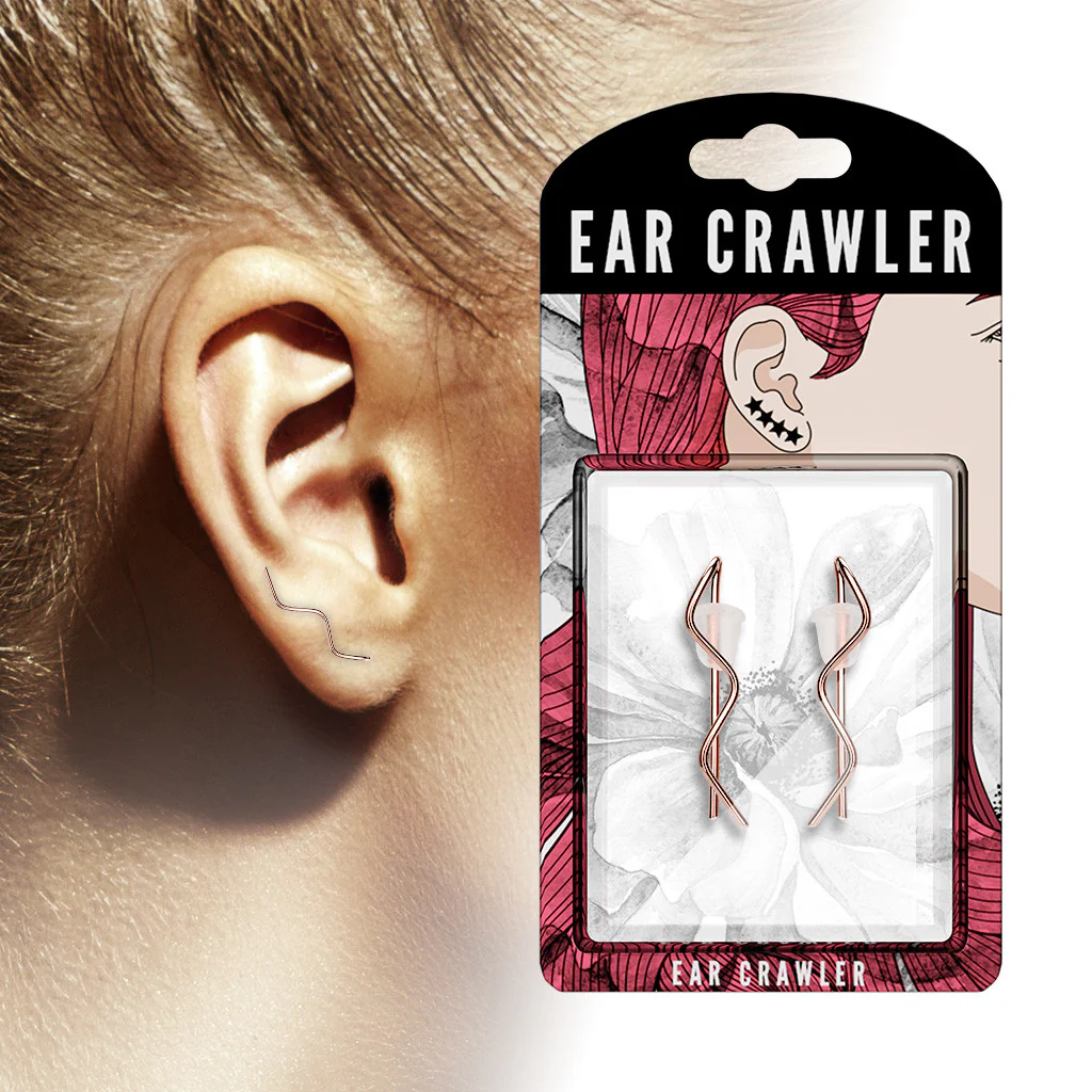 Pair of Plain Wire Wave Ear Crawler Ear Climber Earrings - Image 3