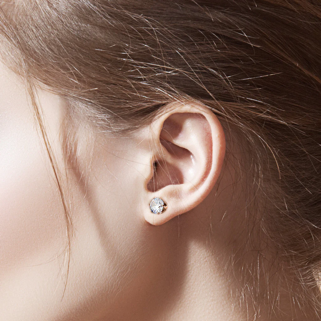 Pair of Rose Gold IP Stainless Steel Stud Earring with Round CZ - Image 4