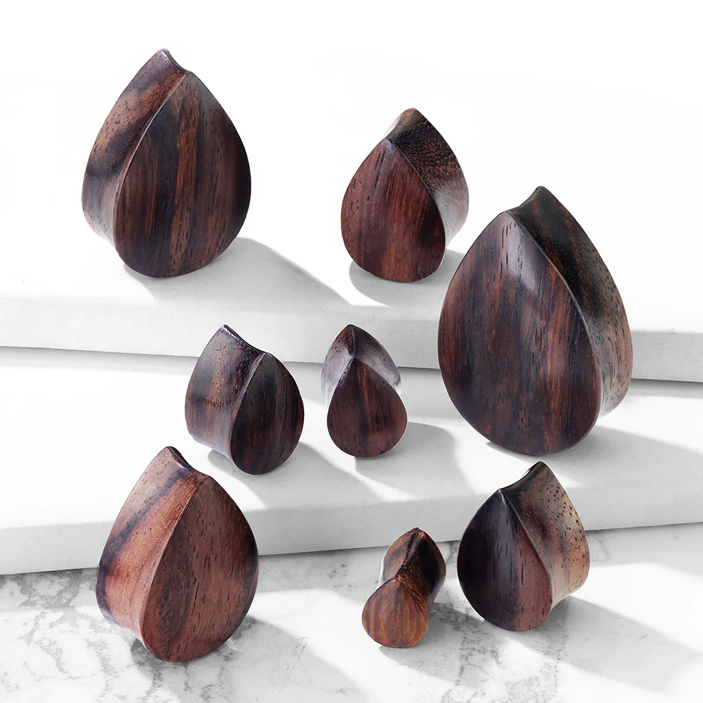 Pair Organic Sono Wood Tear Drop Double Flared Saddle Plugs - Image 4