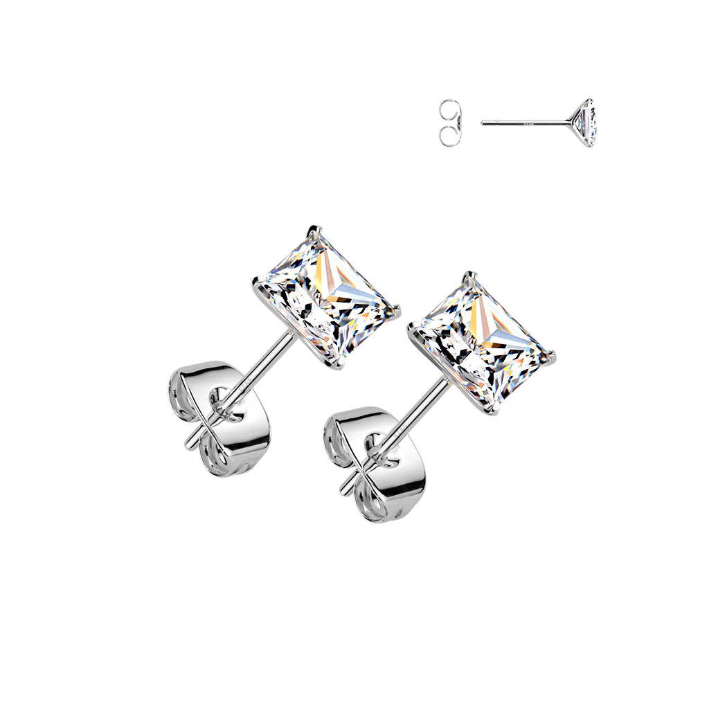Pair Square CZ .925 Sterling Silver Martini Stud Earrings - Image 3