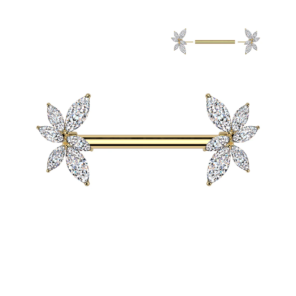 Pair Threadless Nipple Barbell Ring With CZ Vine - Image 3