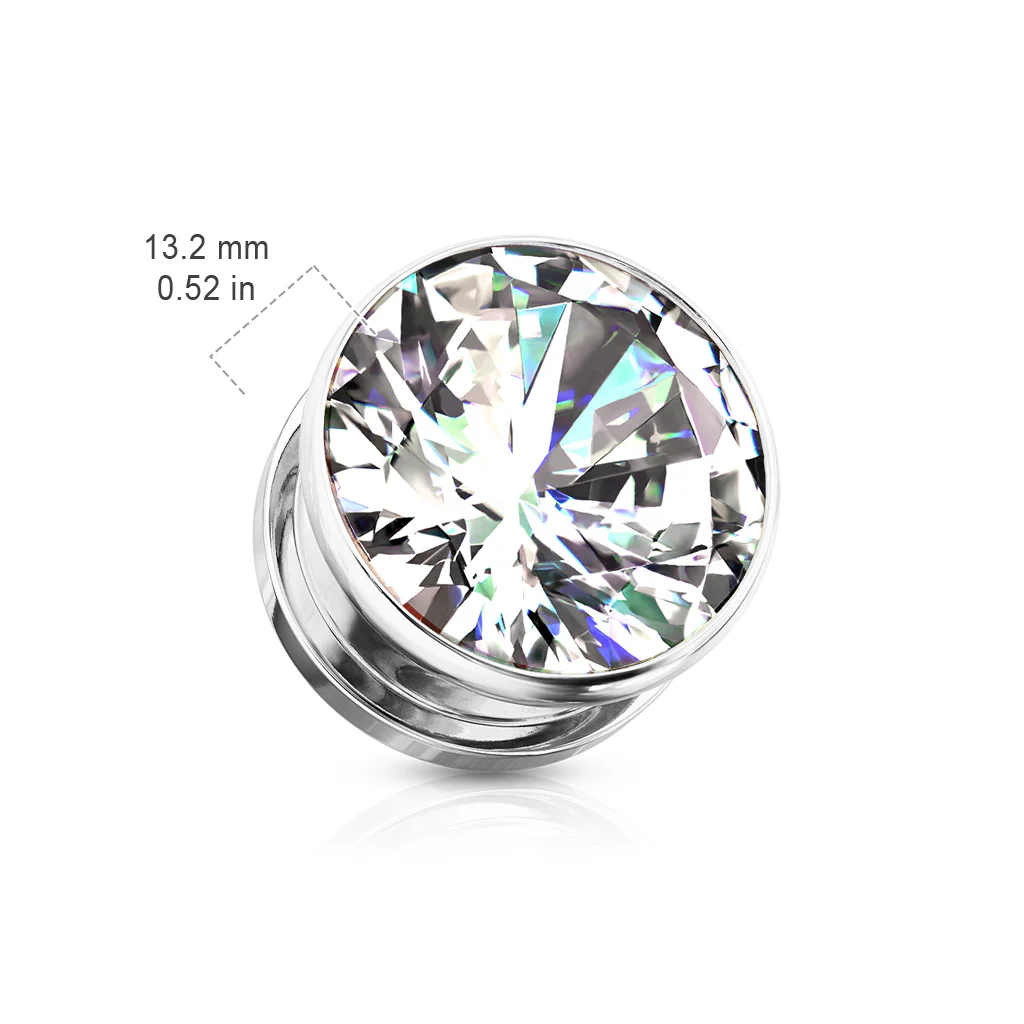 Pair Zircon Bezel Set Screw Fit Flesh Tunnel Ear Plugs - Image 5