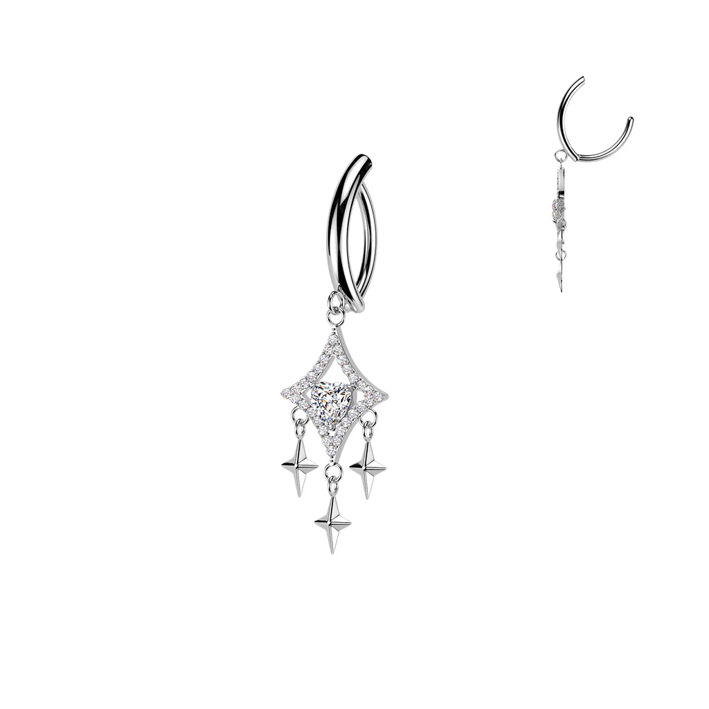Pave CZ & Stars Dangle Hinged Comfortable Belly Button Ring - Image 2