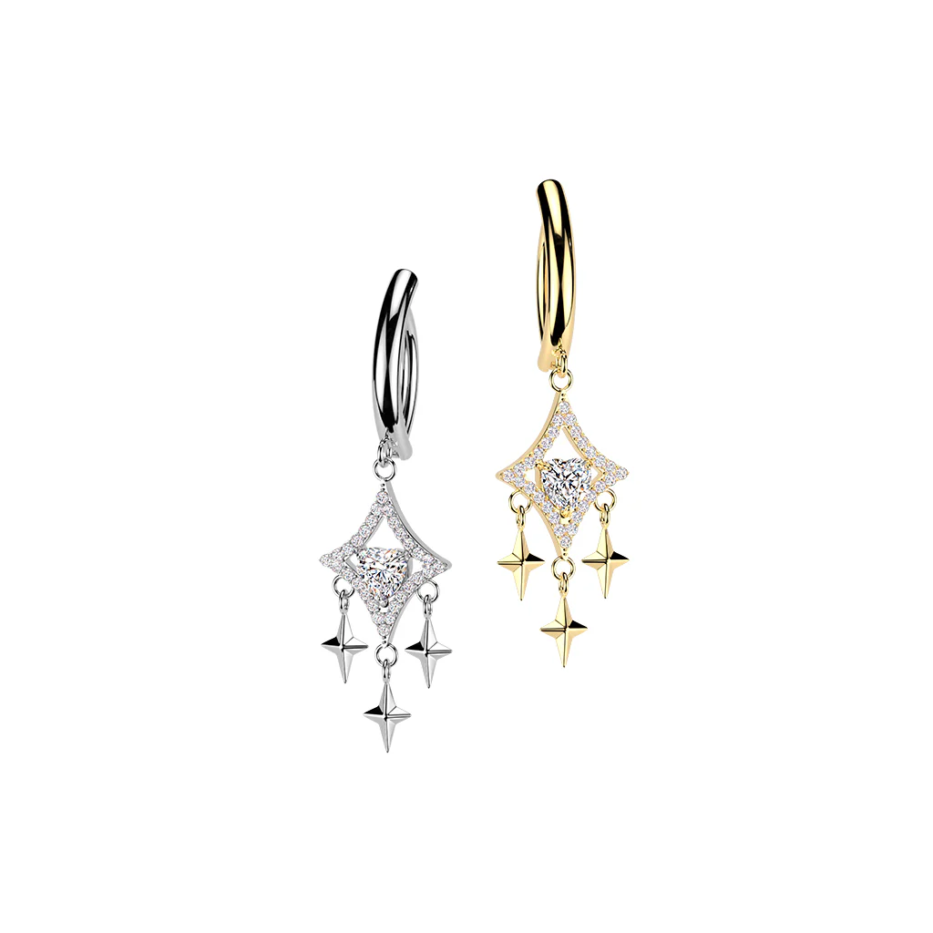 Pave CZ & Stars Dangle Hinged Comfortable Belly Button Ring - Image 3