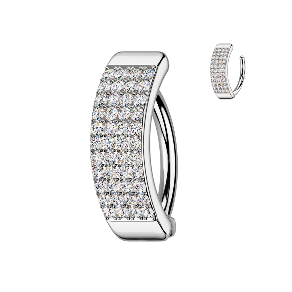 Paved Multi Line Pave CZ Hinged Comfortable Belly Button Ring - Image 3