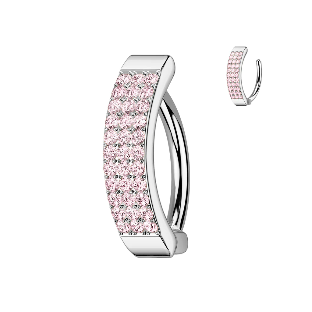 Paved Triple Line CZ Hinged Comfortable Belly Button Ring - Image 4
