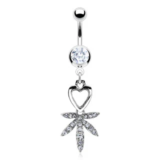 Pot Leaf Dangle CZ Belly Button Navel Rings - Image 2