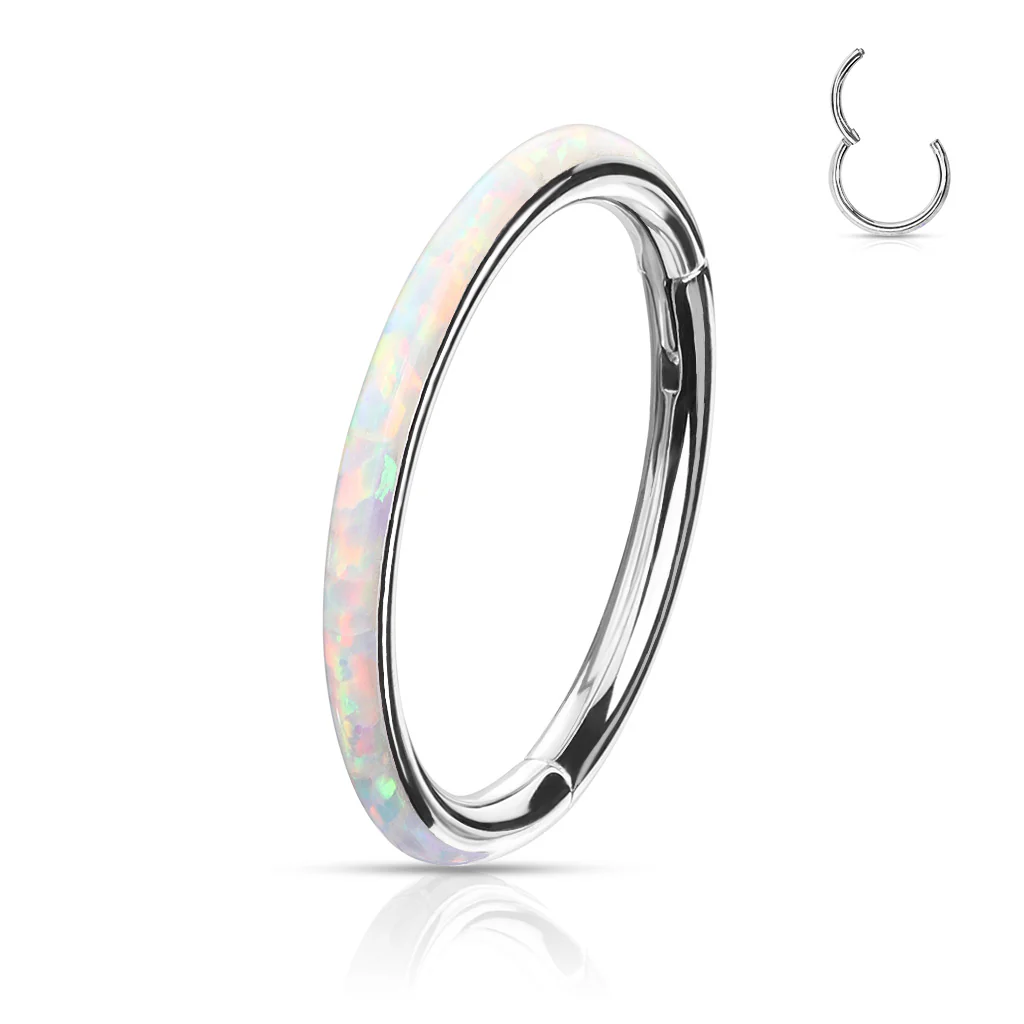 Precision Opal Set Solid Surgical Steel Hinged Segment Hoop Rings - Image 5